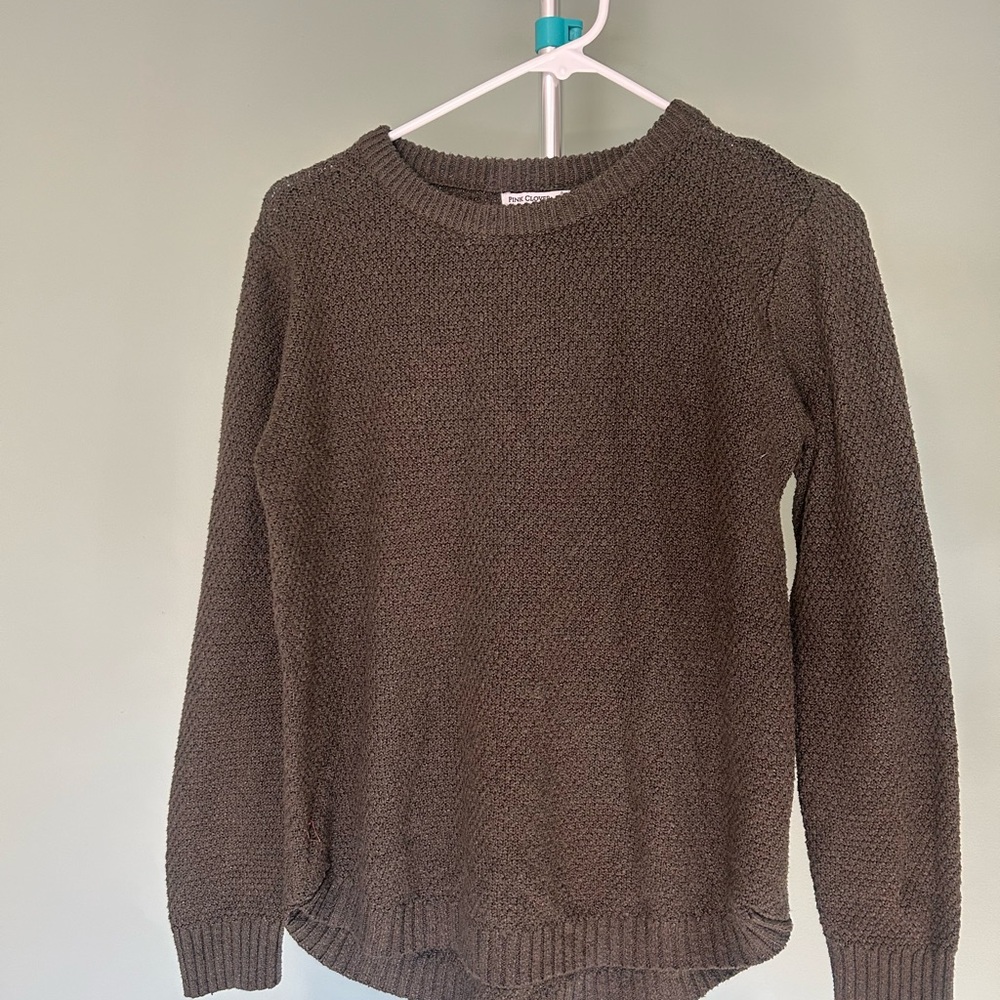 Pink Clover Olive Green Waffle Knit Crew Neck Sweater